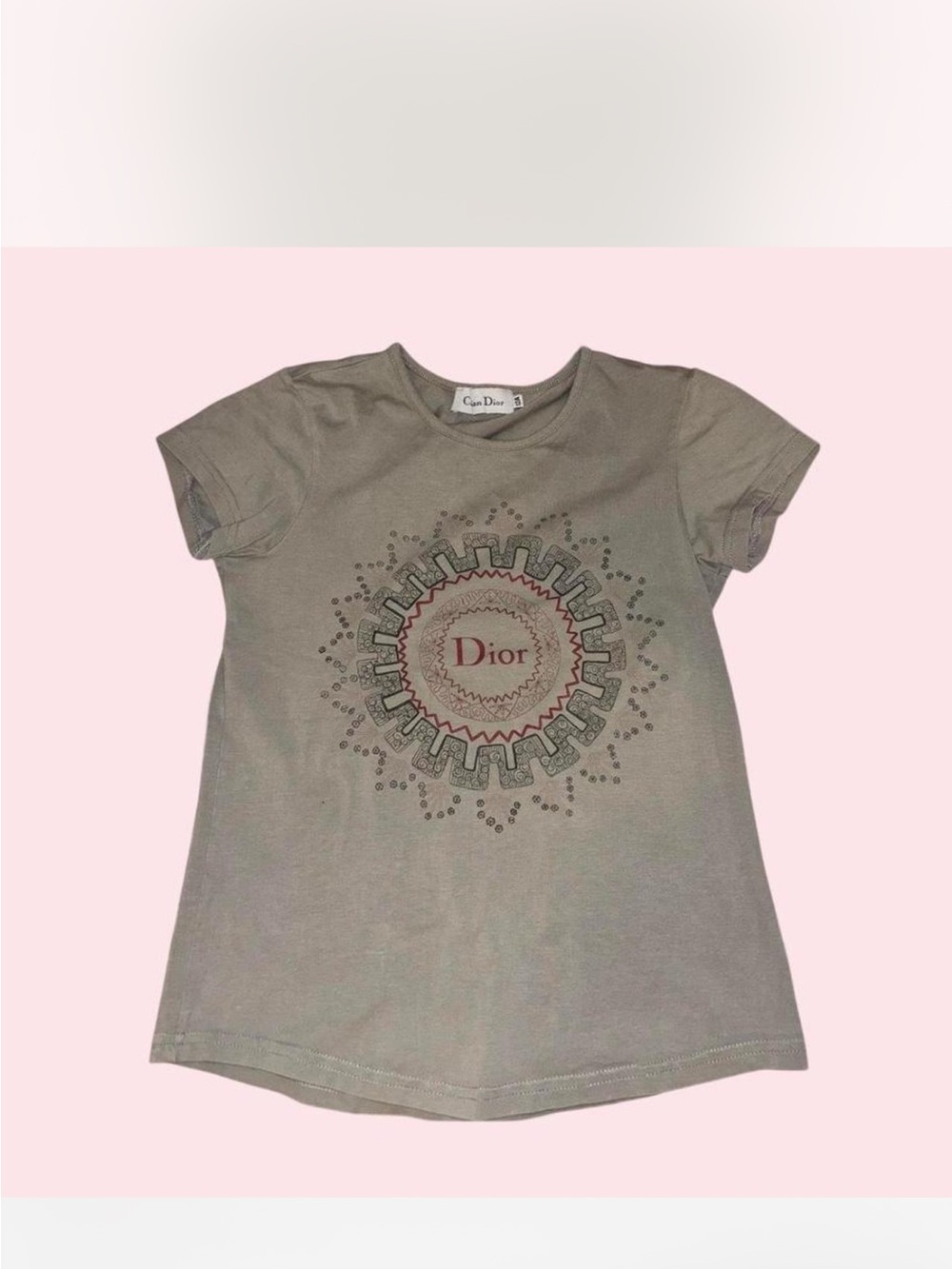 Dior women Short Sleeve Taupe Tee with Red Accented Logo